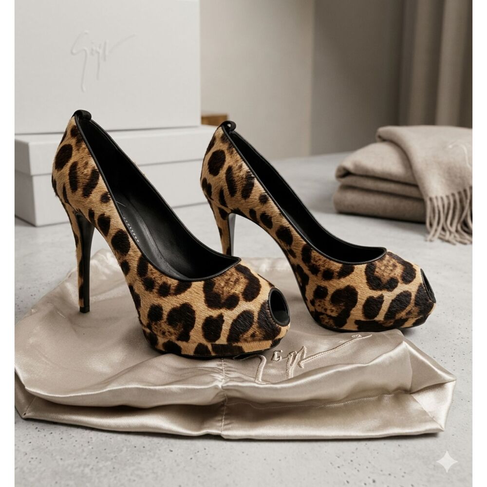 Giuseppe Zanotti Brown/Black Pony Hair Leather Peep Toe Platform Heel 37
